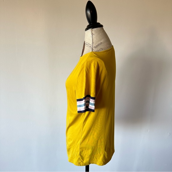 Boden Mustard Yellow Short Sleeve Striped Sleeve Tee Medium - Picture 5 of 13